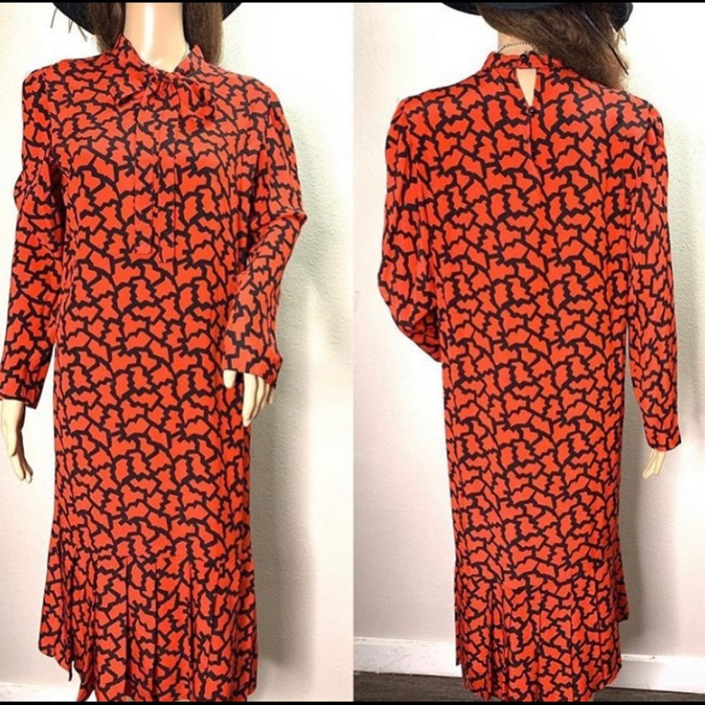 PIERRE CARDIN Designer Vintage Geometric Print Silk Dress